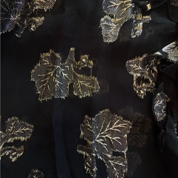 H&M Blouse black sheer gold metallic print size L - Picture 6 of 7